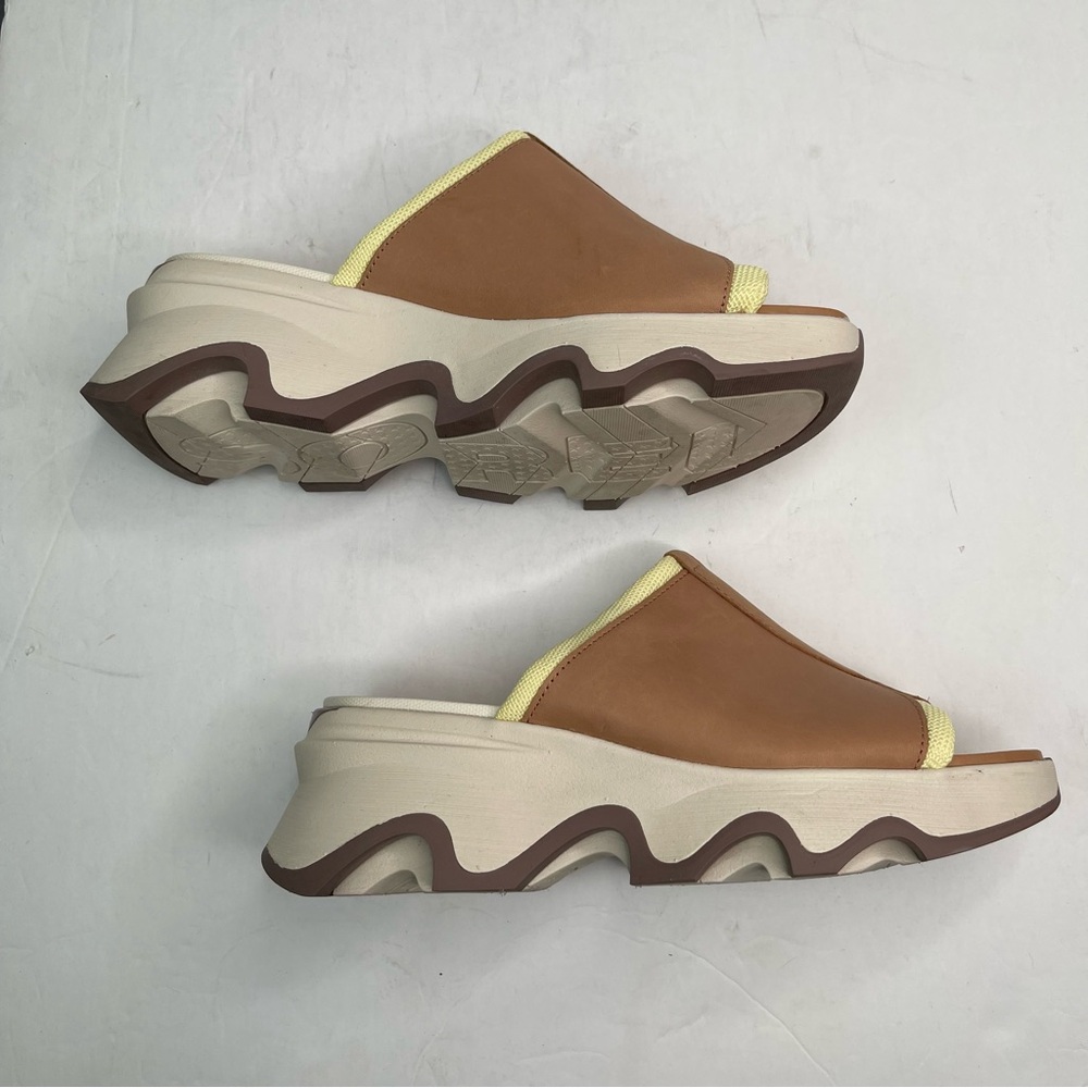$130 SOREL Women's Kinetic Impact Slip-On Wedge Slide Sandals US 8 Brown Yellow - Picture 3 of 7